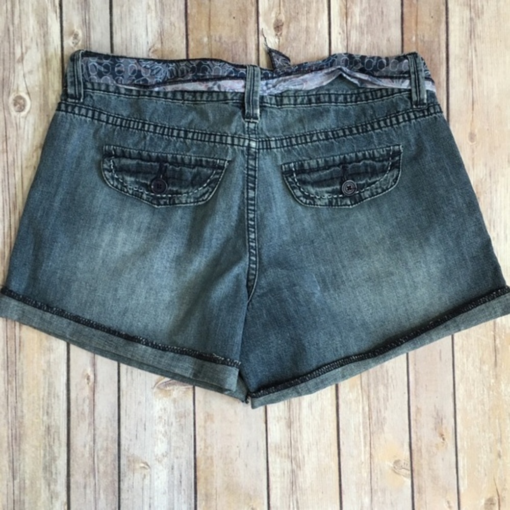 Blue jean shorts with blue scarf belt - Picture 2 of 3